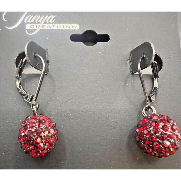 Lot of 3 Pair Tanya Creations Earrings Red Crystal Dangles & Hoops NOS Nordstrom - Picture 13 of 16